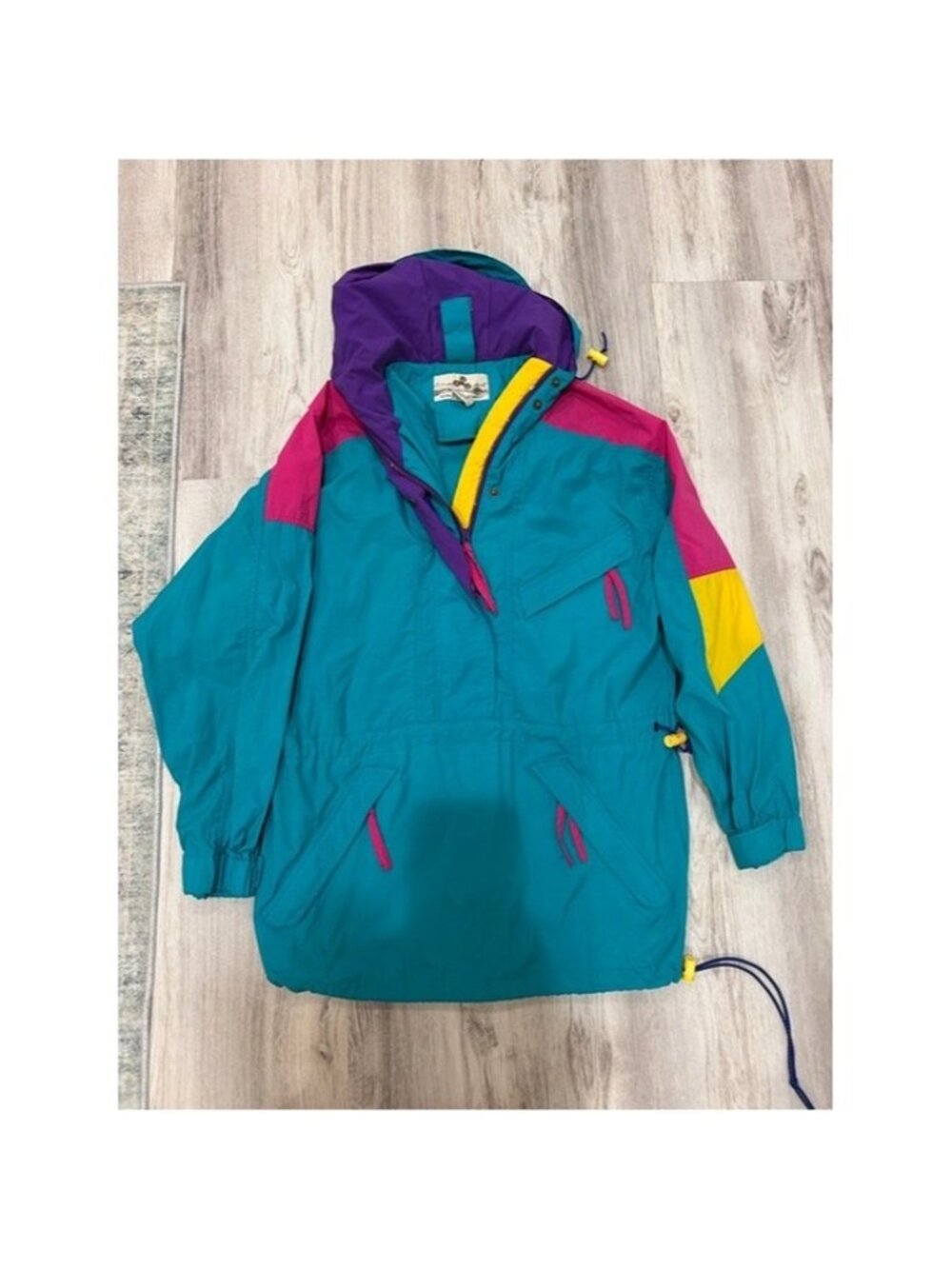 VINTAGE 90S EMS WOMEN Teal Colorblock Hooded WINDBREAKER JACKE M